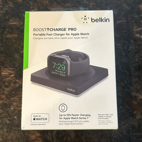 Belkin BoostCharge Pro Portable Fast Charger for Apple Watch, Black, NWT - Picture 1 of 8